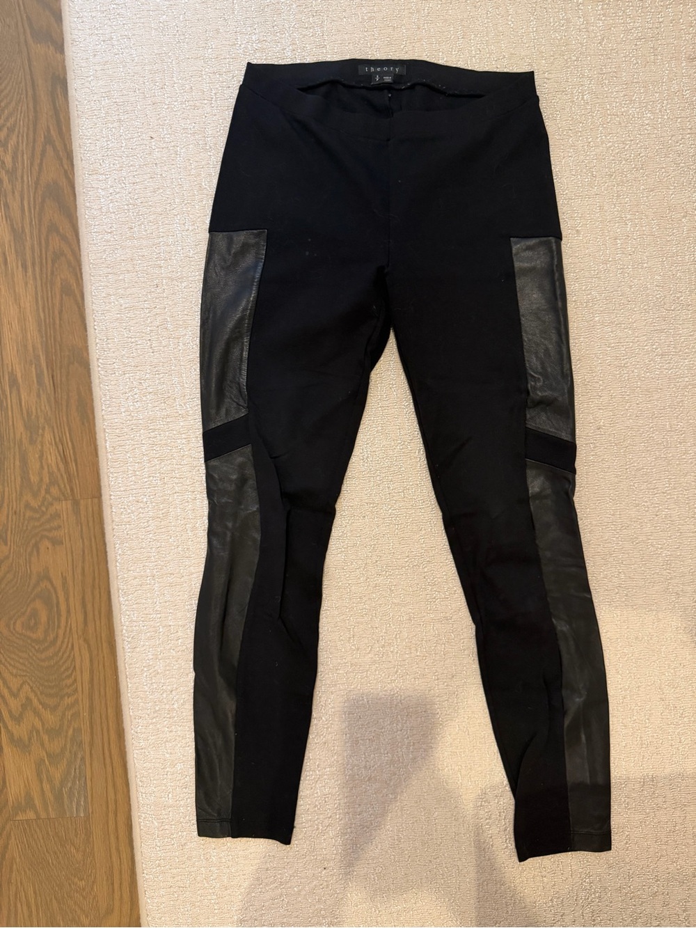 Theory Black Leggings with Leather Side Panels